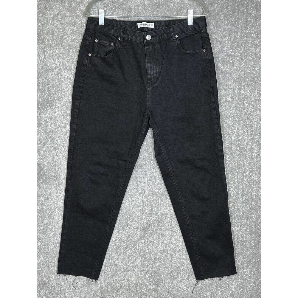 Pull & Bear Relaxed Tapered Cropped Raw Hem Jeans Womens US Size 8 Black Denim